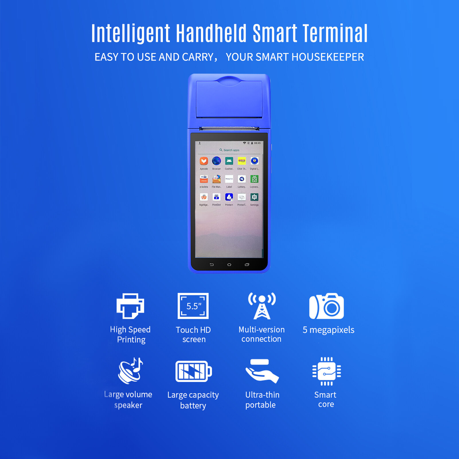 Портативный КПК Smart POS чековый терминал Принтер Android 8.1 с сенсорным экраном — фото 1