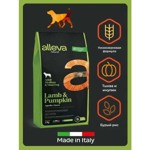 Alleva Natural Adult Lamb & Pumpkin Medium/Maxi сухой корм для взрослых собак с ягненком и тыквой - 2 кг х 2 шт.