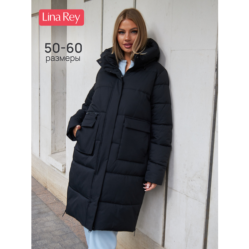 фото Куртка lina rey большие размеры, размер 52, черный матовый