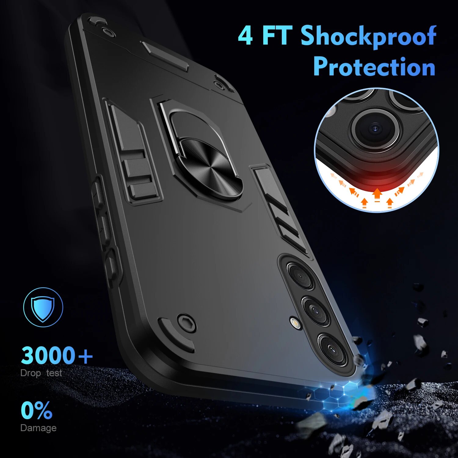 Чехол с подставкой для Samsung Galaxy M55 M54 M53 M52, чехол с кольцом-держателем, защитный чехол для Samsung M55, противоударный чехол, Черный, for Samsung M55 — фото 1