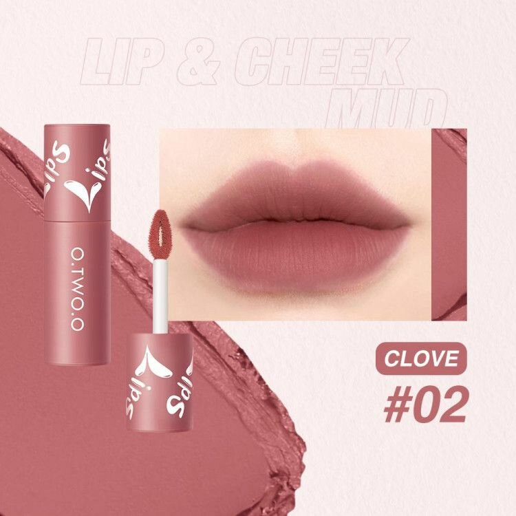 Помада для губ матовая O.TWO.O стойкая бархатная жидкая тон 02 Clove (розовый)