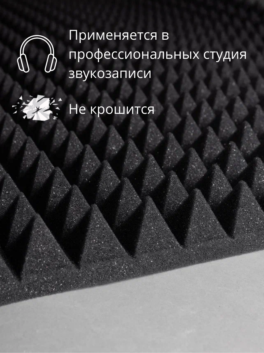 Акустический поролон, пирамида, 45 мм, 1000x2000 мм, шумоизолирующий, звукоизолирующий — фото 1