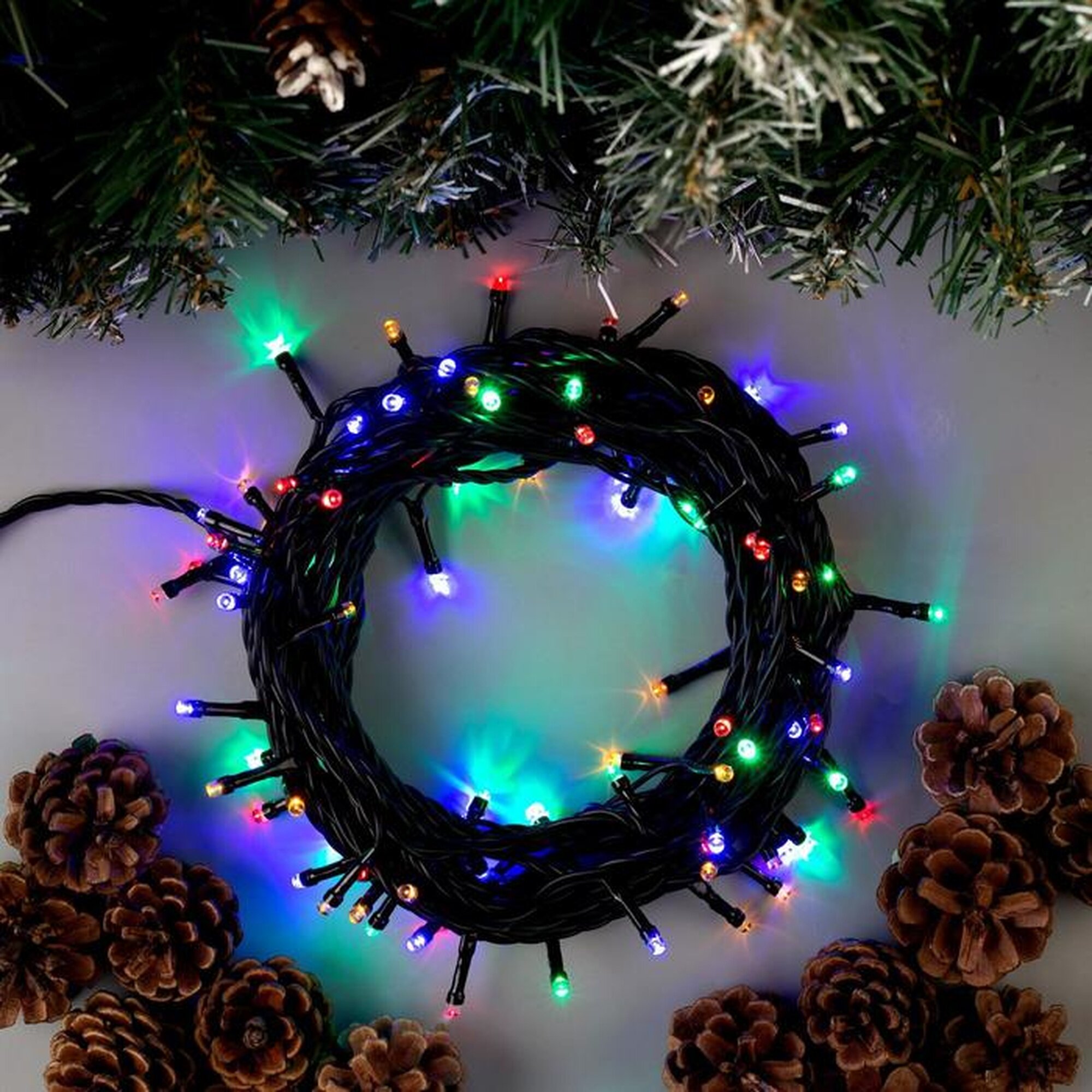 Гирлянда «Нить» 10 м IP44 тёмная нить 100 LED свечение мульти 8 режимов 220 В