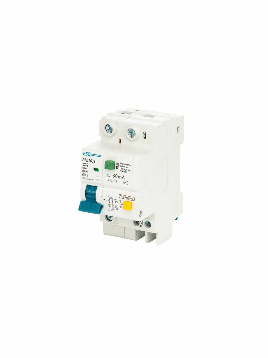 Дифференциальный автомат АВДТ 63S-6 C 1P+N 30G 0032 32A/30мА/6кА/хар-ка С (электр тип AC) ESQ