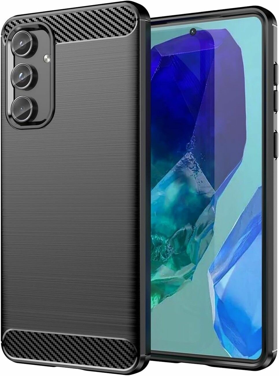 Чехол на Samsung Galaxy M55 5G силиконовый карбон сталь чёрный