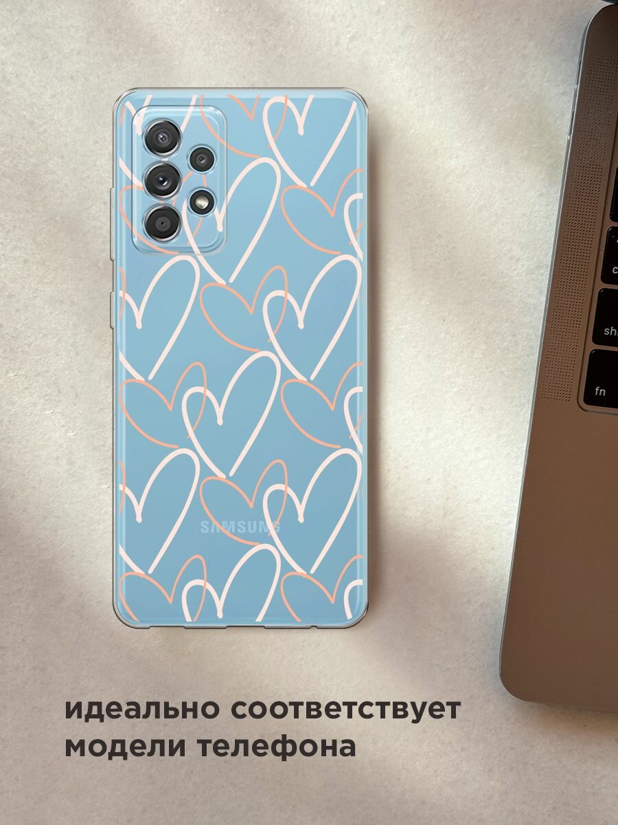 Чехол на Samsung Galaxy A52/A52s / Самсунг Галакси А52/A52s с принтом "Узор из сердечек", прозрачный — фото 1