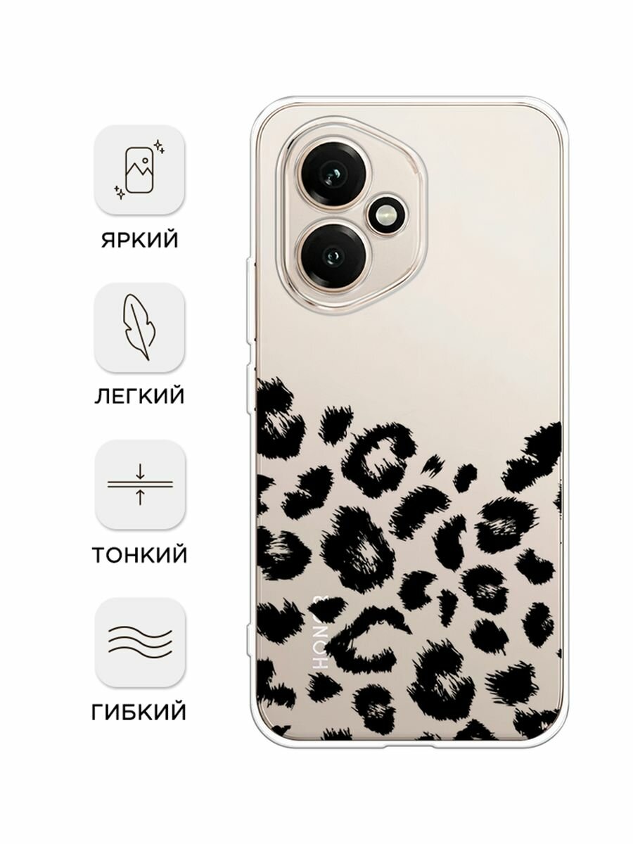 Чехол на Honor 400 / Хонор 400 с принтом "Окрас леопарда фон черный", прозрачный — фото 1