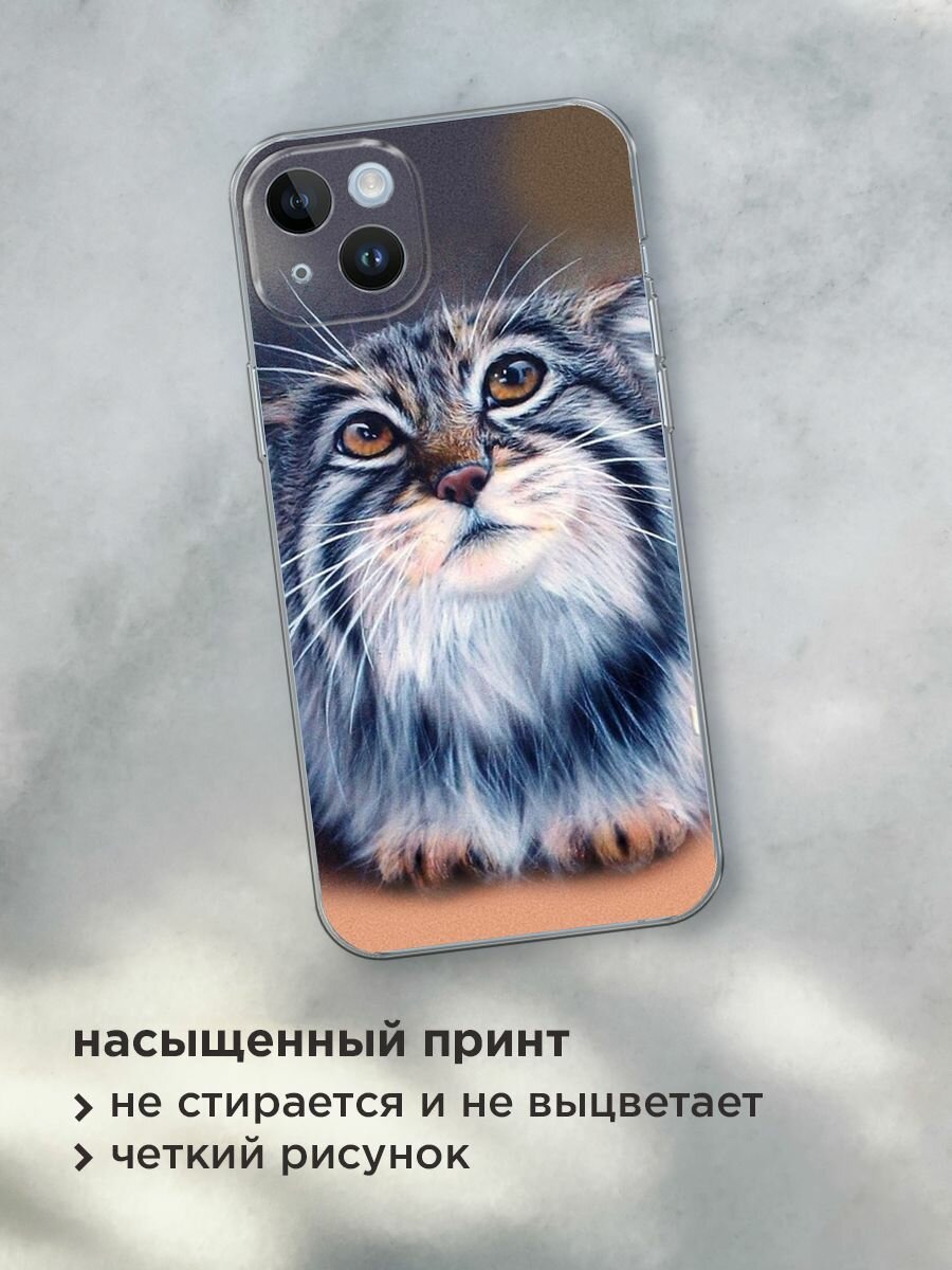 Чехол на Apple iPhone 14 Plus / Айфон 14 Плюс с принтом "Кот манул 2" — фото 1