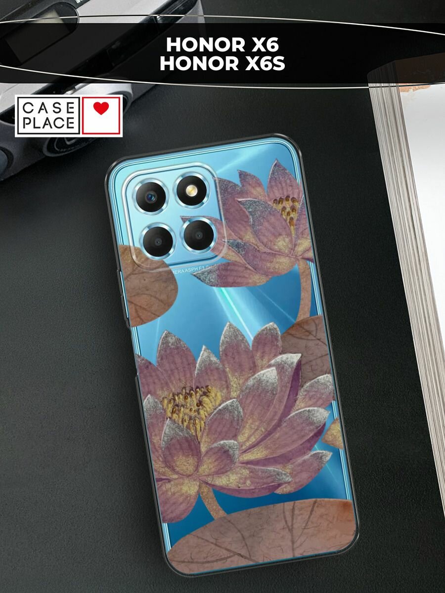 Чехол на Honor X6/X6S / Хонор X6/X6S с принтом "Темные лотосы"