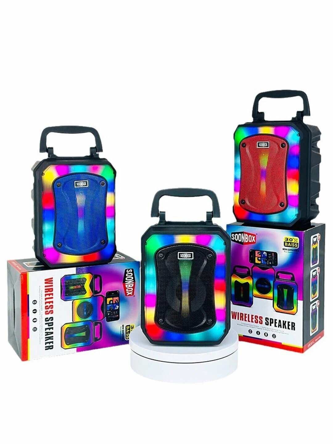 Большая беспроводная колонка Bluetooth, караоке, с RGB подсветкой, с микрофоном и пультом