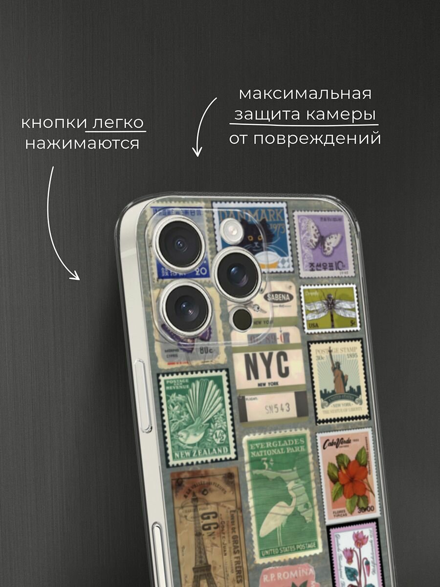 Чехол на Apple iPhone 16 Pro Max / Айфон 16 Про Макс с принтом Коллаж из марок — фото 1