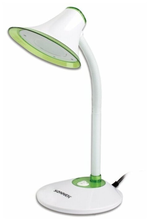 Настольная лампа SONNEN OU-608, на подставке, светодиодный, 5 Вт, белый/зеленый, 236670