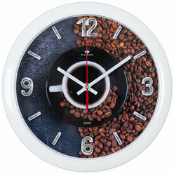 Часы настенные интерьерные, круг d=29см, корпус белый "Время для кофе"