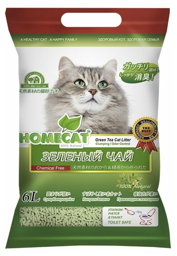 Комкующийся наполнитель Homecat Эколайн Зеленый чай