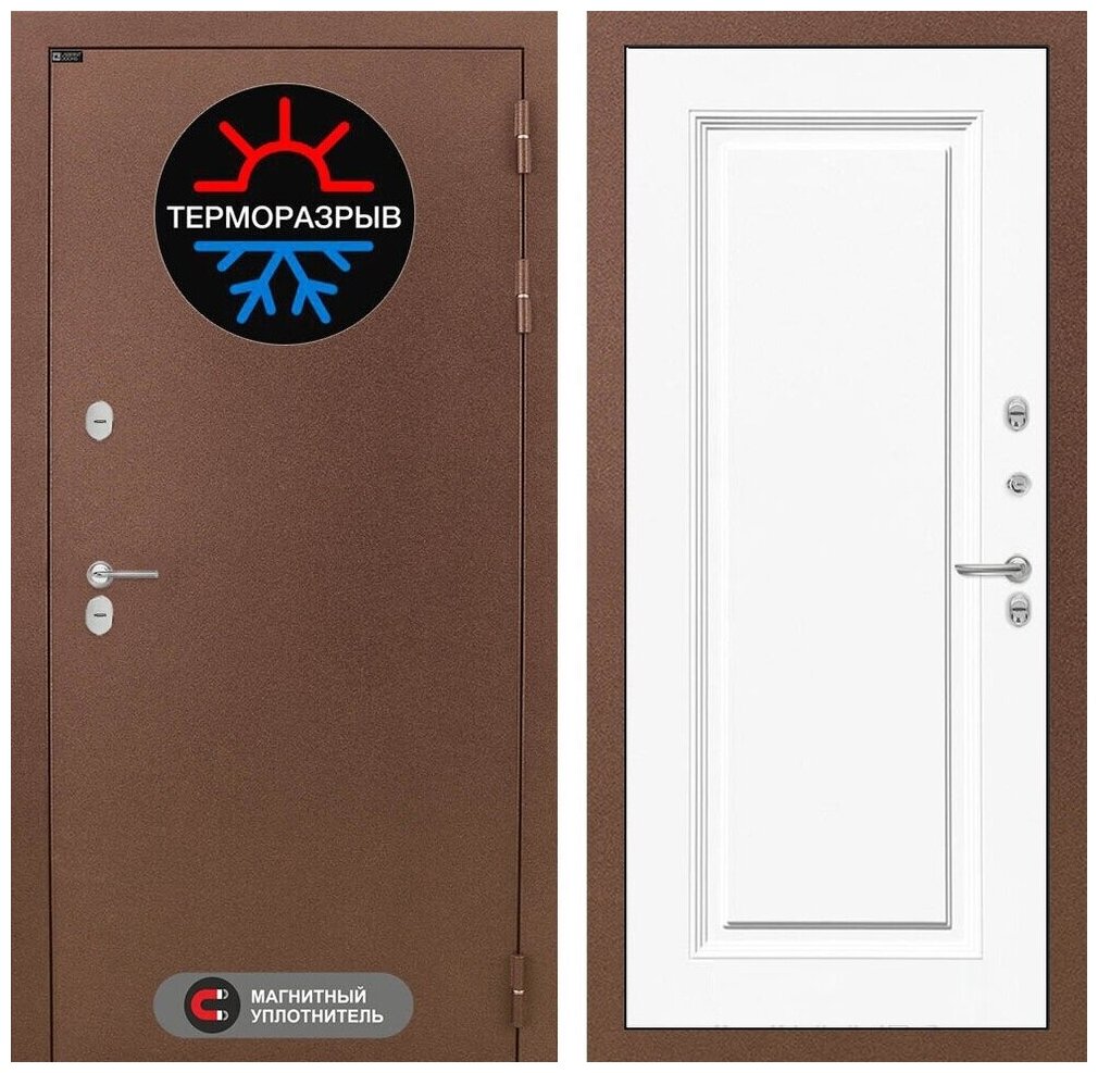 Входная стальная дверь для дома TERMOMAGNIT с терморазрывом с внутренней белой панелью 27 эмаль RAL 9003, размер по коробке 960х2050, правая