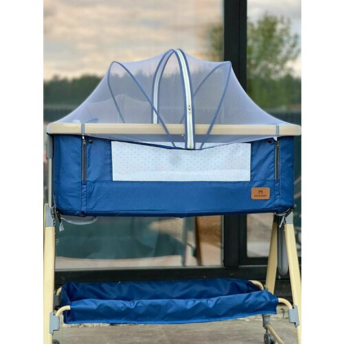 Колыбель-кроватка Ining baby колёсами Для новорожденных Приставная С колесами, синяя