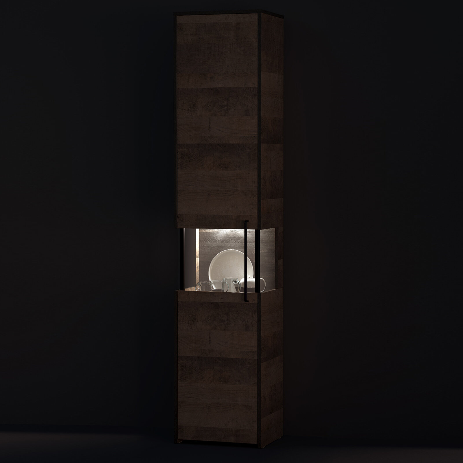 Два шкафа-пенала с витриной с подсветкой Трувор, цвет дуб гранж песочный/интра, ШхГхВ 89,6х37х210 см, универсальная сборка - фотография № 6