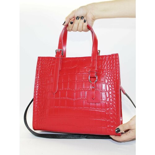 Сумка  шоппер BagSTORY классическая, натуральная кожа, внутренний карман, регулируемый ремень, красный