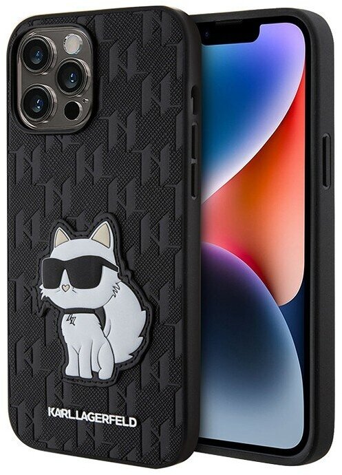 Lagerfeld для iPhone 13 Pro Max чехол PU Saffiano Monogram NFT Choupette Hard Black