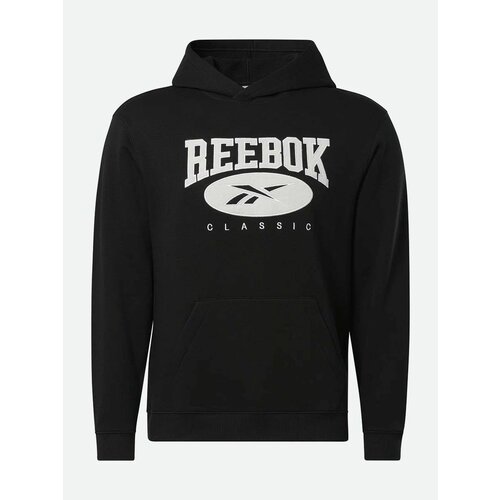 Толстовка Reebok, силуэт свободный, капюшон, размер 2XL, черный