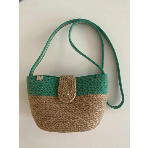 фото Сумка шоппер нежный плед, фактура плетеная, бежевый, зеленый