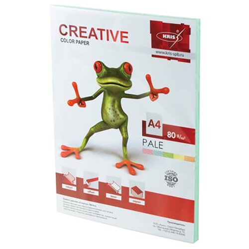 Бумага цветная CREATIVE color (Креатив) А4, 80 г/м2, 100 л, пастель, зеленая, БПpr-100з