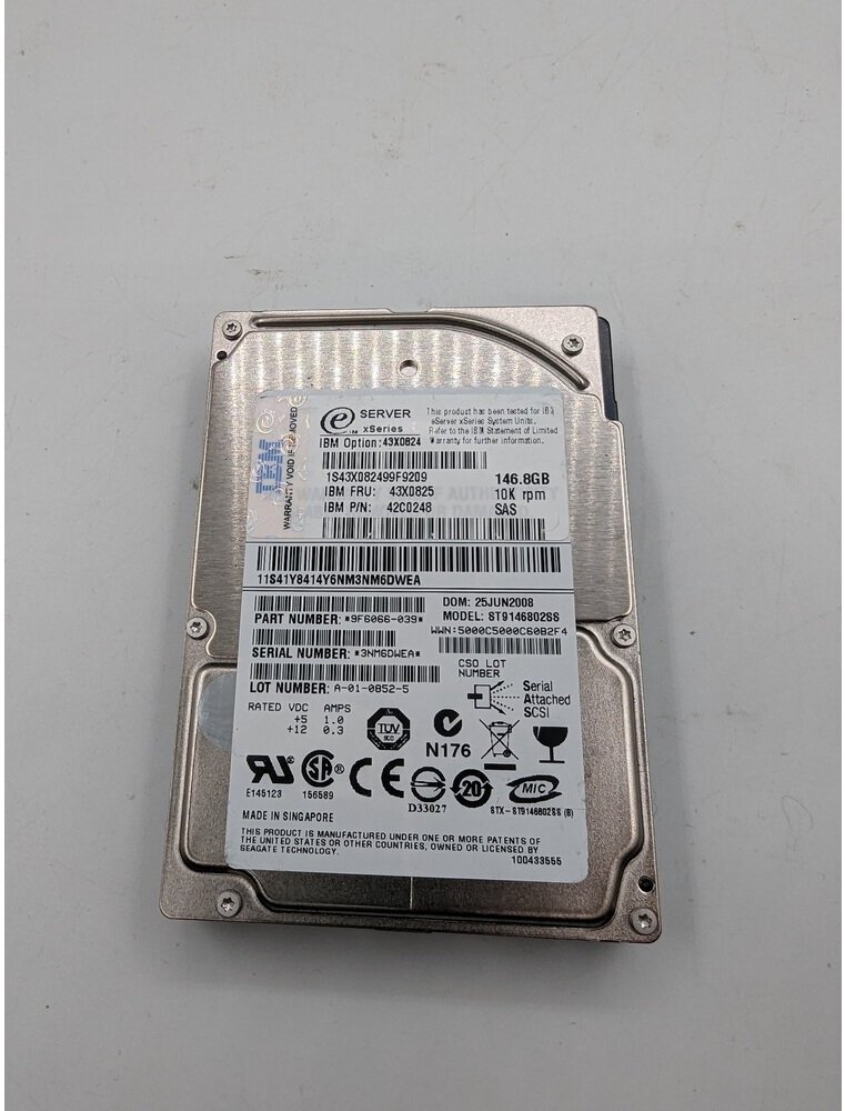 Жесткий диск ST9146802SS, 43X0624, 43X0825, 42C0248, IBM, Seagate, 146 Гб, SAS, 2.5