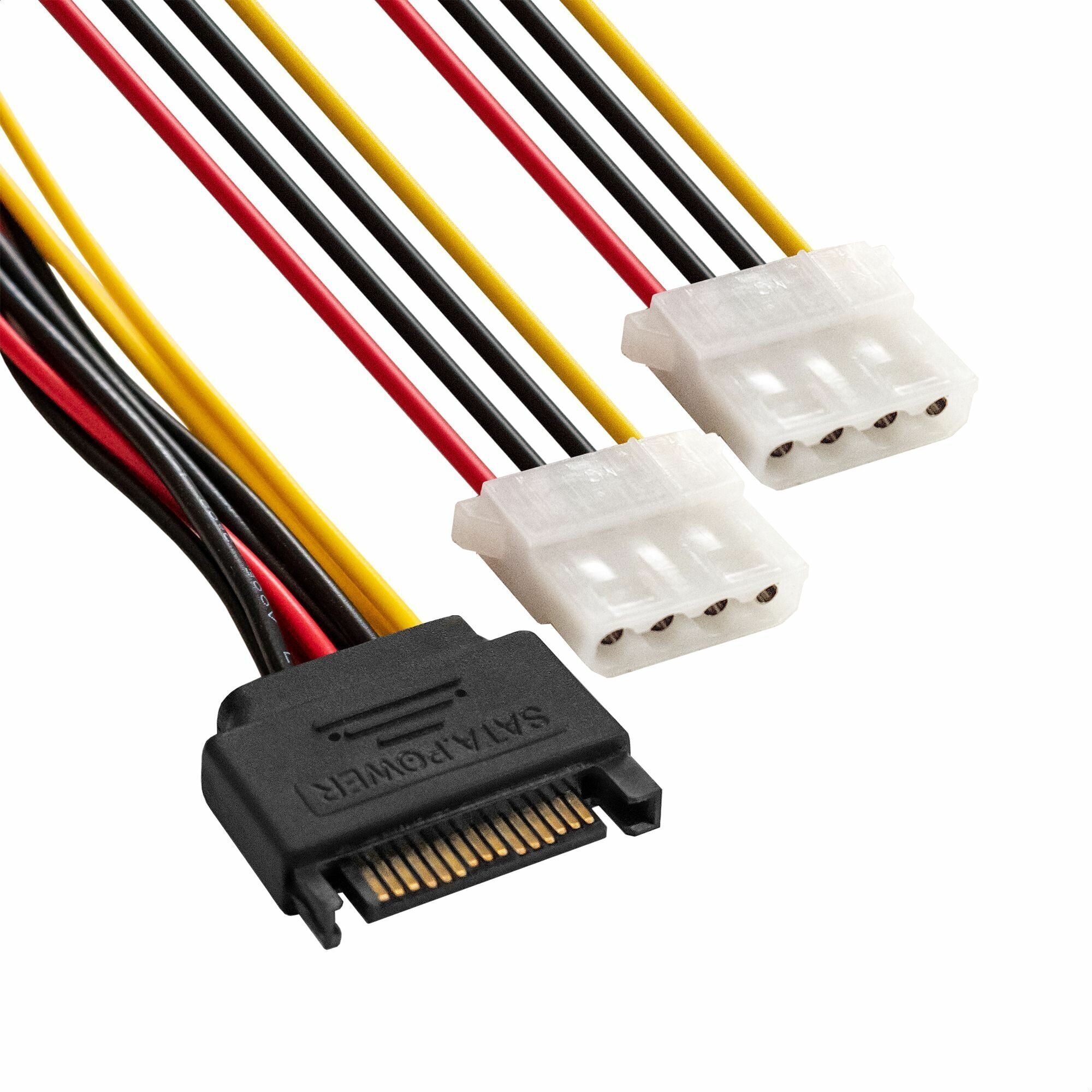 Кабель питания SATA Exegate EX-CC-SATAM2MF-0.15, 15pin M/2xMolex F, 0,15м (EX294795RUS)