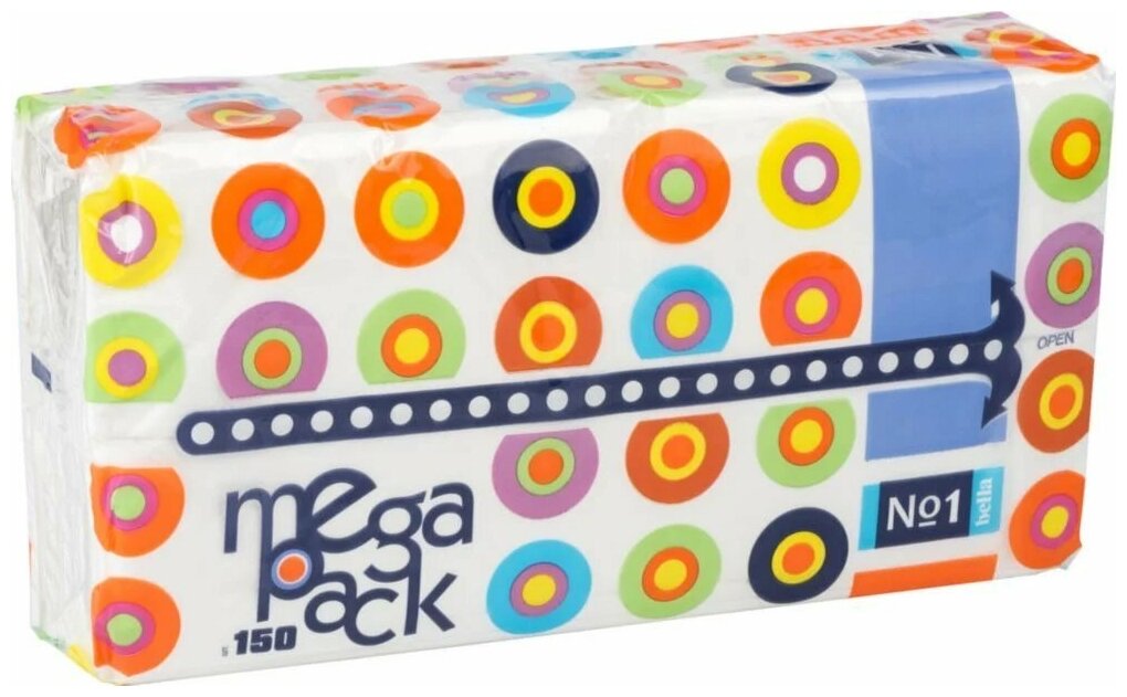 Bella Бумажные платочки универсальные двухслойные Mega Pack, в п/э упаковке 150 шт. - фотография № 2