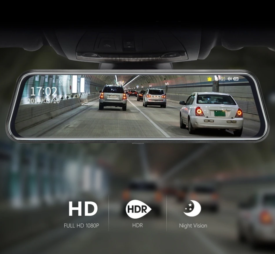 Зеркало заднего вида с видео регистратором Full HD 1080P/ Автомобильный видеорегистратор с сенсорным LCD дисплеем / Датчик удара G-sensor / 2 камеры