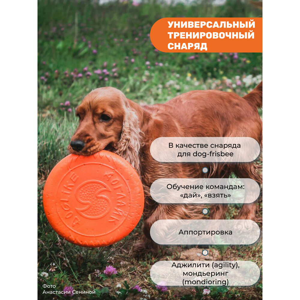 Pet Hobby Игрушка для собак Тарелка летающая диаметр 18 см малая оранжевая, толщина 2,3 см, для собак малых и средних пород (снаряд, пуллер) - фото №9