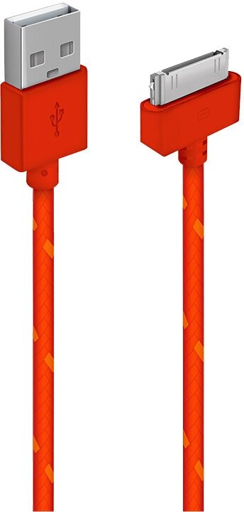 фото OXION DCC009 дата-кабель с возможностью зарядки для iPhone 4/4S, USB 2.0 (M)- 30-pin(M), 1м, оплётка кабеля красный (OX-DCC009RD)