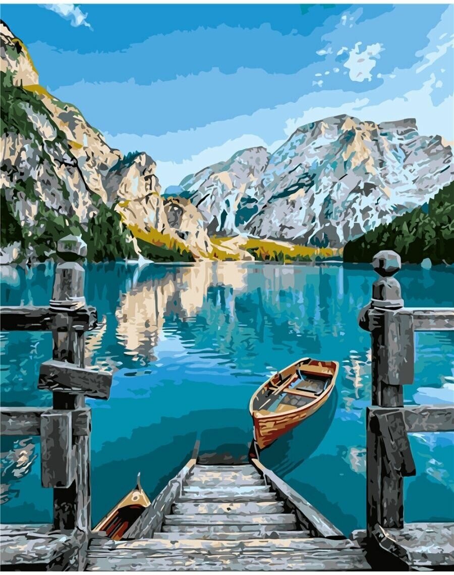 Альпийский пейзаж Лодка на озере 40х50