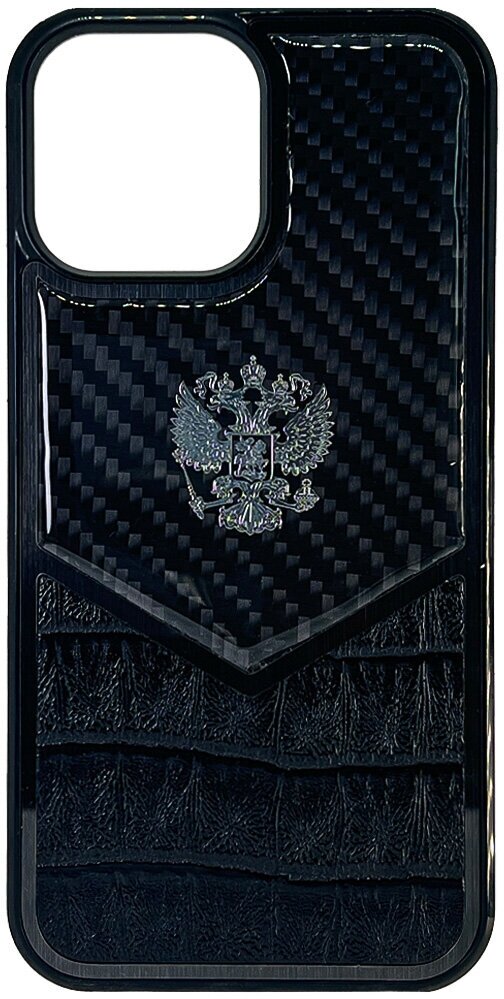 Чехол с гербом РФ кожа-карбон Delta для iPhone 13 Pro Max, iGrape (Черный)