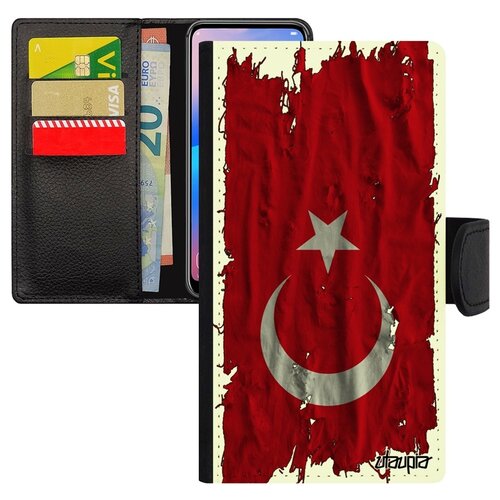 фото Чехол-книжка для мобильного iphone 7 plus, "флаг турции на ткани" государственный патриот utaupia