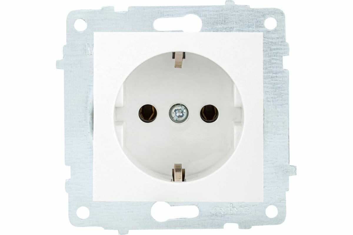 фото Розетка 1-я с заземлением белая (ко всем рамкам) 600-000301-217 OVIVO СУ
