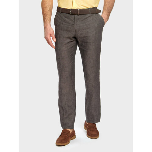 фото Брюки слаксы kanzler летние, повседневные, прямой силуэт, карманы, со стрелками, размер 56, коричневый