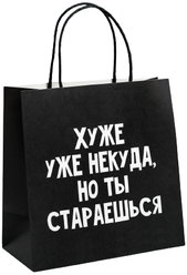 Пакет подарочный «Хуже уже некуда», 22 × 22 × 11 см