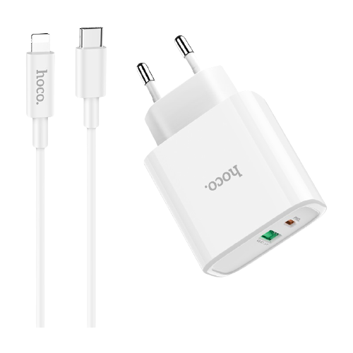 Сетевое зарядное устройство Hoco C57A Speed charger + кабель Lightning, 18 Вт, белый азу 1 usb 18w 1 pd 20w z52 hoco кабель type с to lighting черный