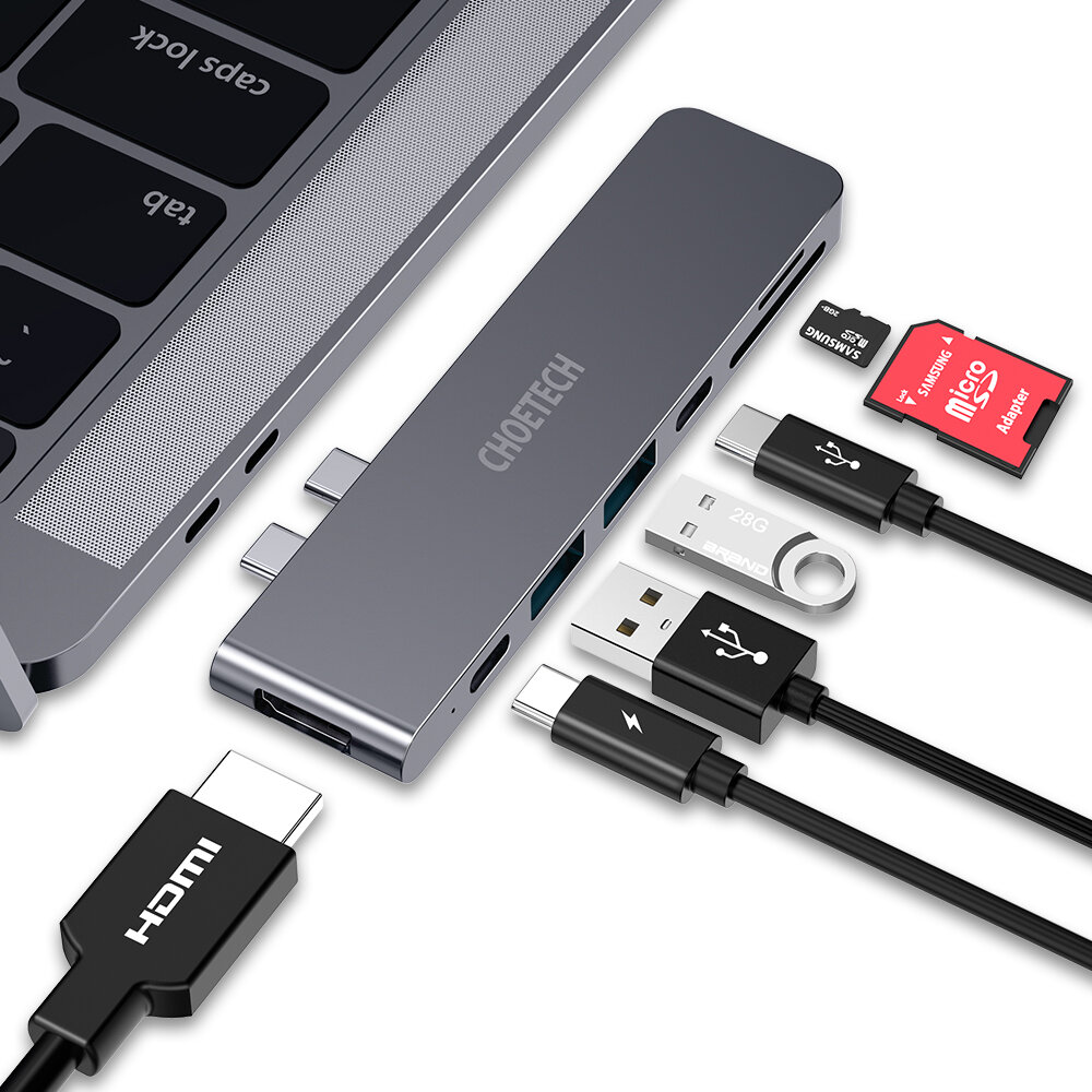 Док-станция хаб 2хUSB-C 7-в-2 Thunderbolt 3 USB-C USB-C PD HDMI 4K SD/Micro 2xUSB-A цвет серый (HUB-M14)