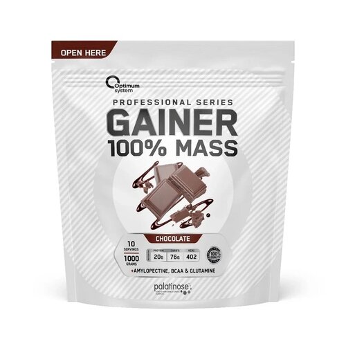 Гейнер Optimum system Gainer 100% Mass, 1000 г, шоколад гейнер optimum system gainer 100% mass 3000 г клубника