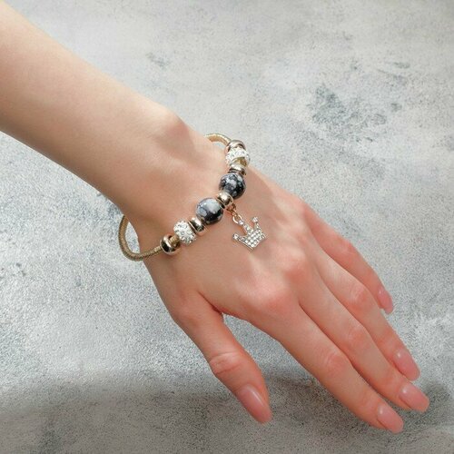 фото Жесткий браслет queen fair, стразы, металл, пластик, размер 18 см, мультиколор, серый