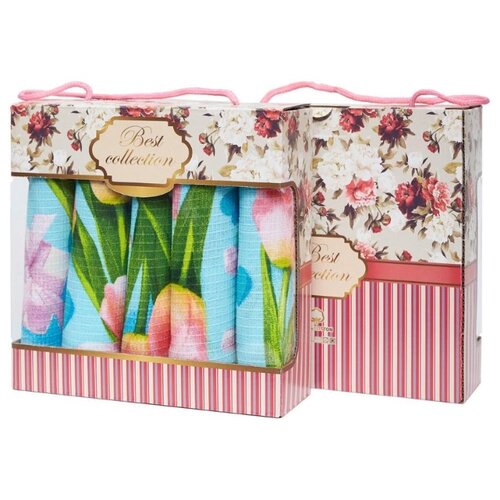 фото Подарочный набор вафельных полотенец "всё себе"; нежный тюльпан, набор из 5 штук