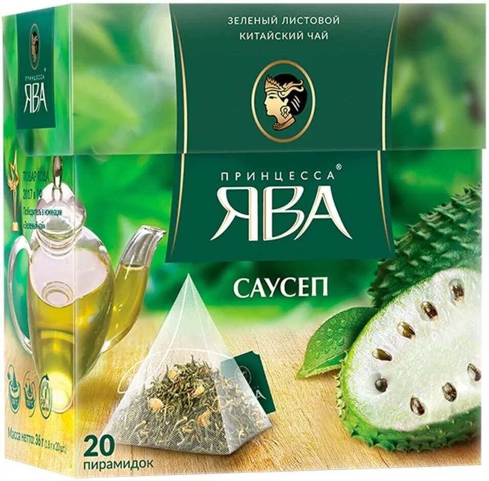 Чай зеленый Принцесса Ява, саусеп, 4 упаковки по 20 пирамидок - фотография № 4