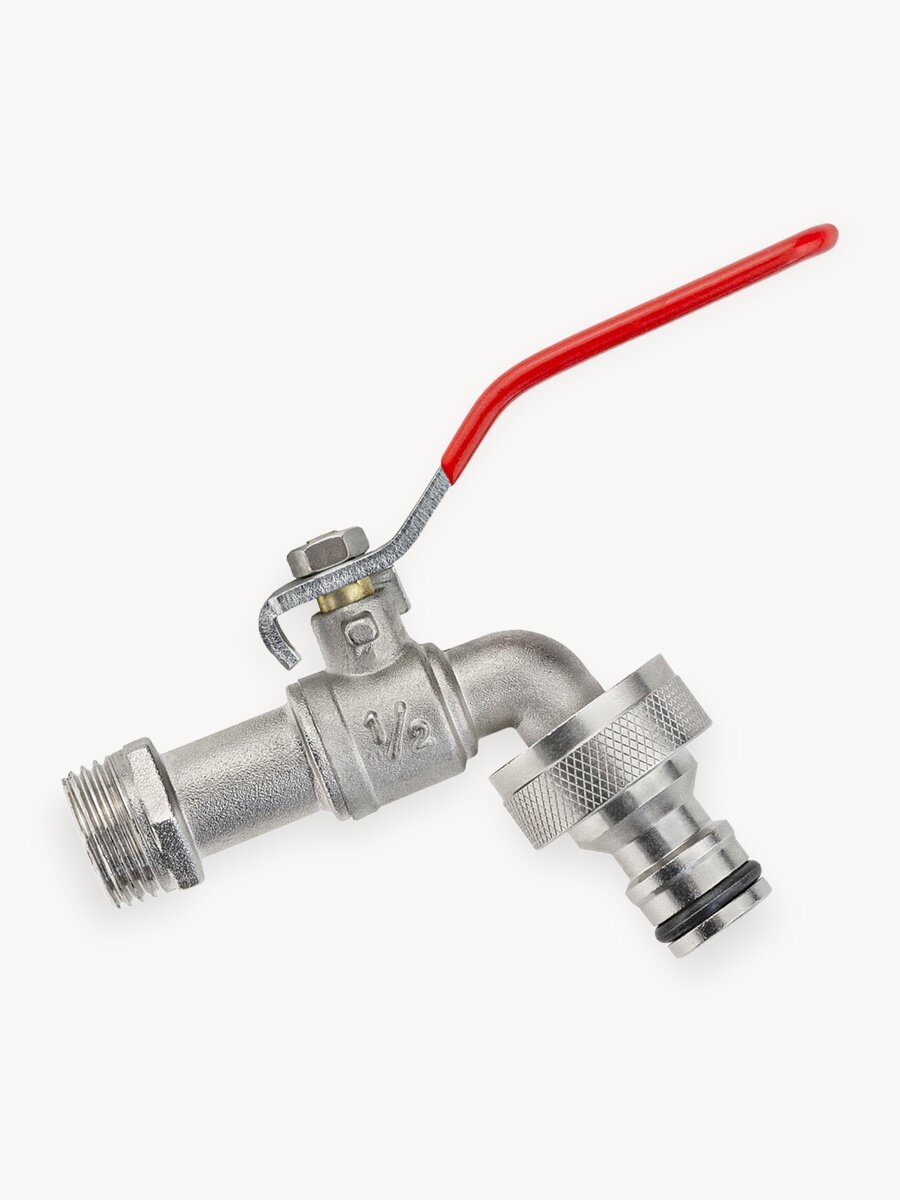 Кран шаровый водоразборный со штуцером под коннектор 1/2", ручка