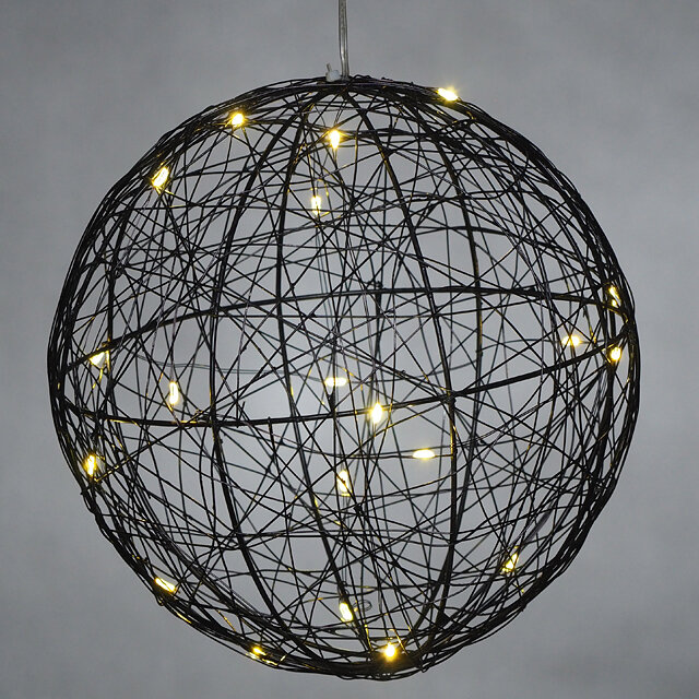 Светодиодный шар Монтелло Блэк 20 см 20 теплых белых LED ламп таймер на батарейках