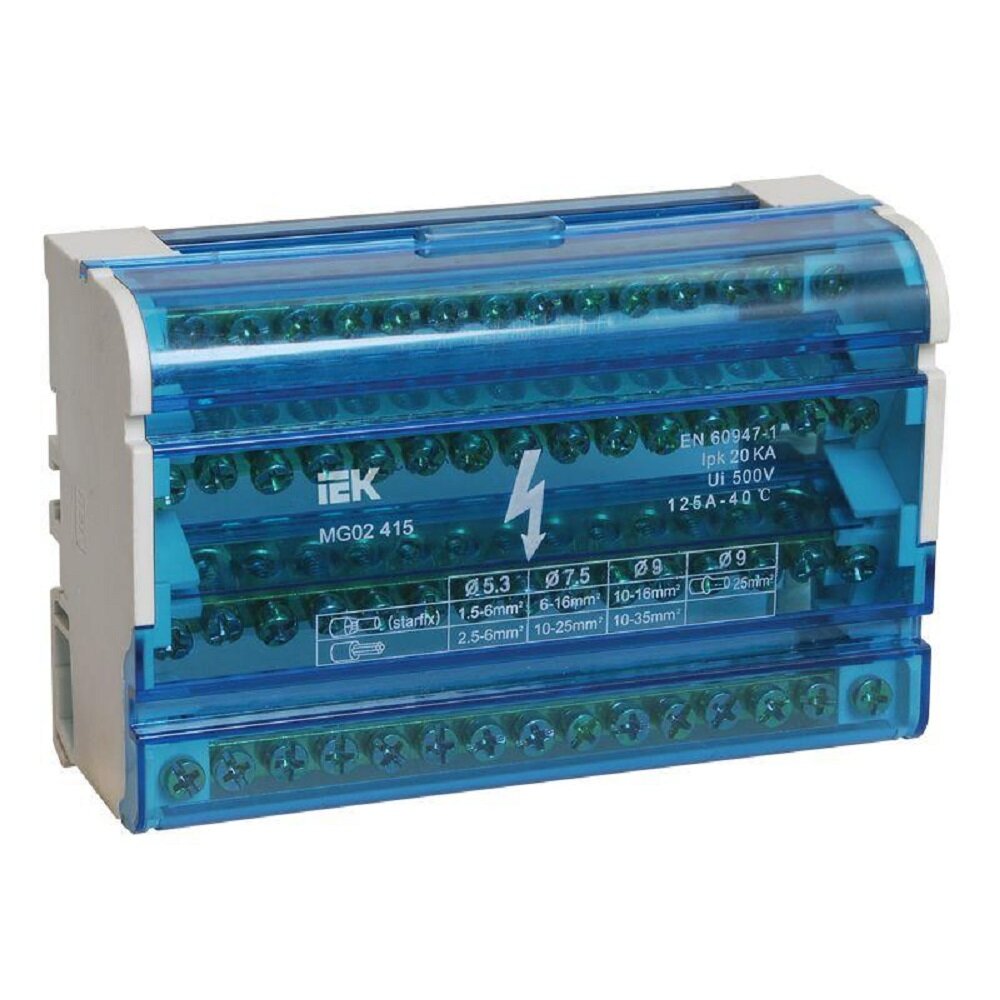 Шина на DIN-рейку в корпусе (кросс-модуль) ШНК 4х15 3L+PEN, IEK YND10-4-15-125 (1 шт.)