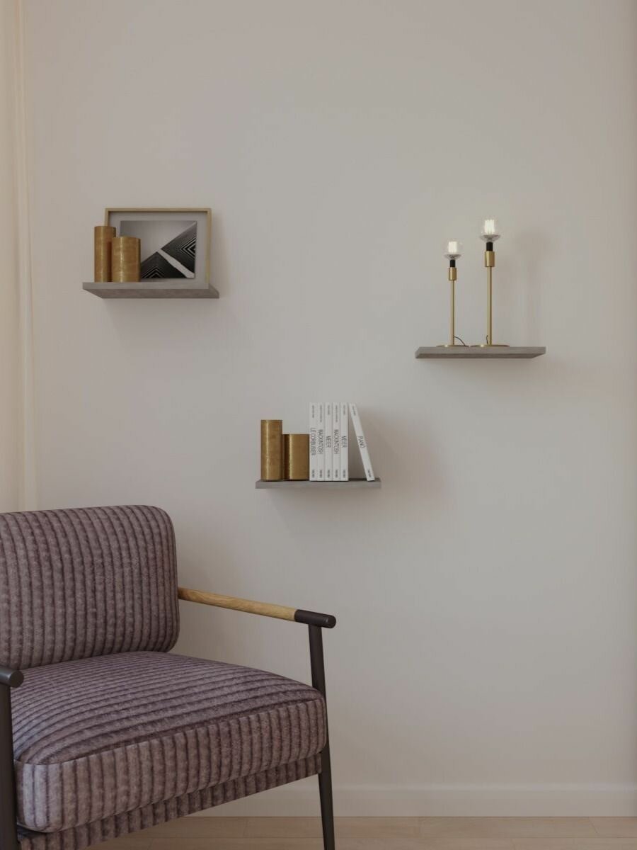 Полка настенная парящая скрытого монтажа серая 30х20х1.6 см