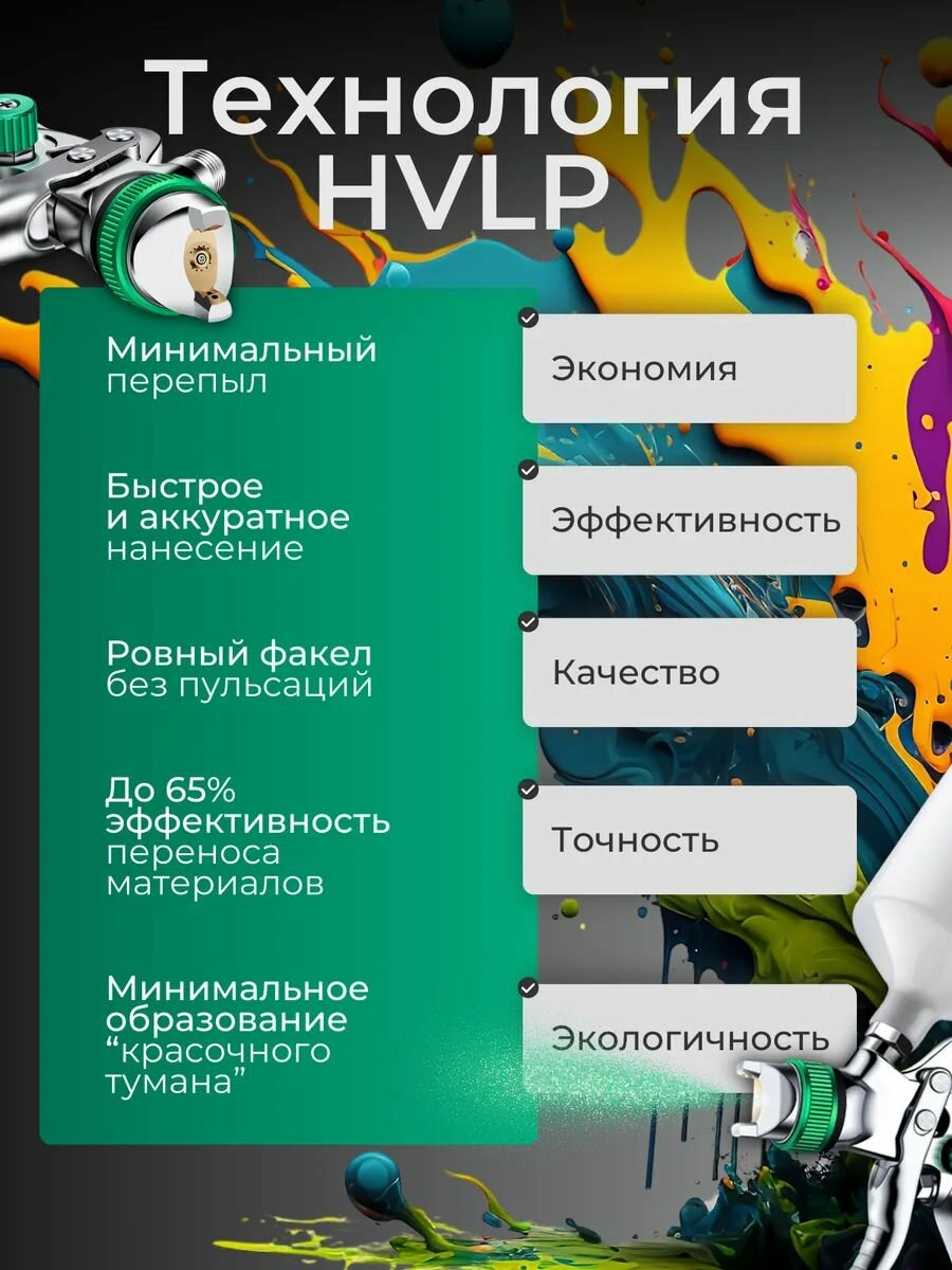 Краскопульт пневматический с технологией HVLP для точного распыления краски для компрессора 4 в 1 — фото 1