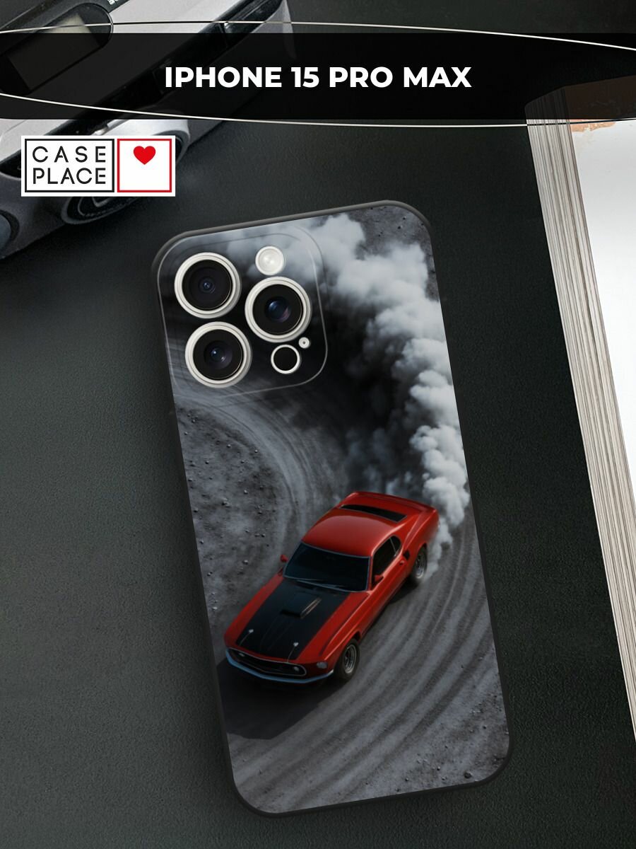 Черный матовый чехол на Apple iPhone 15 Pro Max / Айфон 15 Про Макс с принтом Скоростная машина 2